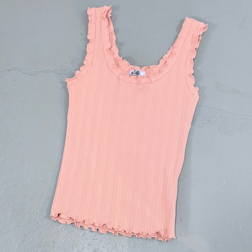 Vylette | Pink Ruffled Edge Tank - Picture 9 of 10